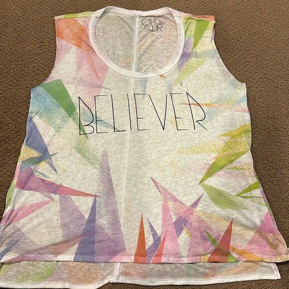 Chaser Women’s Colorful Geometric Shape ‘Believer’ Tank Top, Size M - Picture 1 of 7